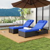 2pc Rattan Sun Loungers Adjustable Outdoor Deck Chairs w/ Cushions&Side Tables