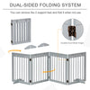 Freestanding Pet Gate 4 Panel Folding Wooden Dog Barrier w/ Support Feet
