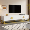 Modern White TV Stand Cabinet Storage Unit w/ 4 Soft-Close Doors, Gold Handles