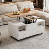 Lift up Coffee Table w/ Wheels & 4 Drawers, Height Adjustable Top, White/Wood