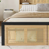 4ft6 Double Wooden Bed Frame with Storage Headboard, LED Light & Rattan Drawers