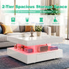 High Gloss LED Coffee Table With 2 Drawers Modern 2 Tier Square Centre Table
