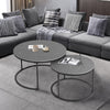 Set 2 Nesting Coffee Tables Round Side Tables with Metal Frame Solid Marble Top