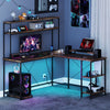 2 Person Home Office Workstation L-Shaped Gaming Desk w/Power Outlets-Brown