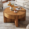 Solid Wood Round Coffee Table, 32 Inch Farmhouse Center Table w/ Thick Tabletop