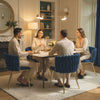 Upholstered Kitchen Chairs Set of 2 with Woven Backrest, Dark Blue