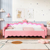 Single PU Leather Sofa Bed Daybed with LED Crown Headboard & Trundle 90x190cm