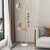 Metal Coat Rack Stand Hall Tree w/ 3-Tier Shelves 9 Hooks Marble Base Gold Frame