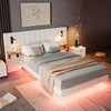 Plush Velvet Upholstered Bed Frame 4ft6 Double with Built-In Lights & Charging