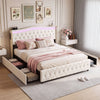 LED Luxury Chesterfield Bed Frame W/ Wingback Headboard & Charging Station 4ft6