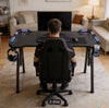 LED Gaming Desk Computer Table Workstations w/ Headphone Hook & Cup Holder Black