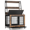 Dog Crate Furniture Industrial Dog Kennel with Storage Shelves-Brown