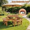 Garden Picnic Table Wooden Round Pub Bench Set 8 Seater W/ Parasol Hole Outdoor