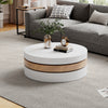 Round Rotating Coffee Table w/ 360° Swivel Layer & Storage, White + Wood Grain