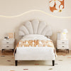 3ft Single Upholstered Bed Frame with Headboard, Solid Wood Slat, Velvet, Beige