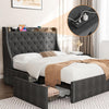 Full Size Bed Frame with Charging Station, Storage 4 Drawers and Headboard