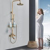 Antique Brass Bathroom Shower Mixer Taps Set Rain Round Twin Head Exposed Valve