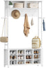 Coat Rack with Shoe Storage, Hall Tree with Bench for Hallway, 14 Open Compartme