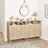 Natural Rattan Sideboard with Shelves Woven Doors Multipurpose Storage Cabinet