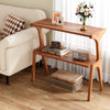 Solid Wood End Table, 2 Tier Tall Narrow End Table with Storage Shelves