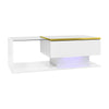 Coffee Table with LED Light & Glass Top White With Drawer Living Room Furniture