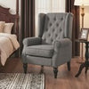 Retro Accent Chair Wingback Armchair with Wood Frame for Living Room Dark Grey
