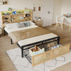 4ft6 Double Wooden Bed Frame with Storage Headboard, LED Light & Rattan Drawers