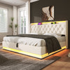 Upholstered Double 4ft6 Ottoman Bed Frame with RGB LED Lights, Hydraulic Storage