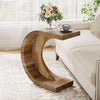C-Shaped End Table, Wood Side Sofa Table for Living Room Bedroom, Rustic Brown