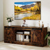 Entertainment Center with Sliding Barn Doors and Adjustable Shelves-Rustic Brown