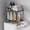 Black 2-Tier Over Toilet Storage Rack,Bathroom Organizer w/ 2 Hooks,Paper Holder