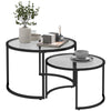 Glass Coffee Table Set of 2, Round Nest of Tables, Black