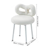 White Dressing Stool Bowknot Backrest Boucle Makeup Vanity Seat Chair Metal Legs