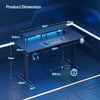 Gaming Desk with LED Lights & Power Outlet, Computer Desk with Monitor Stand