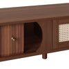 Solid Wood & Rattan TV Stand - Natural Style Cabinet with Doors & Drawers UK