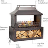 Outdoor Fire Pit Fireplace 82cm Steel Log Storage Wood Burner Patio Heater Black