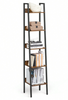 Ladder Shelf 5-Tier Narrow Shelf Bookshelf Rustic Brown and Black