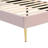 3FT SINGLE BED FRAME UPHOLSTERED PLATFORM BED WITH HEADBOARD VELVET FABRIC PINK