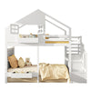 White Children's Bunk Bed 90x190cm w/ Safety Guard, Storage Stairs & Pine Frame