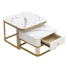 Coffee Table Nesting Set of 2 Side Table Golden Frame Marble Effects With Drawer