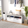 Shoe Storage Bench w/ Removable Cushion, Open Compartments & Drawers Refurbished