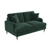 Green Sofa 2 Seater with Ruched Saddle Arms Wood Gold Legs Traditional Style