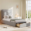 Single Upholstered Bed Frame 3ft Bed Frame with Headboard, Drawer & Wood Slats