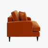 Orange Velvet Loveseat with Saddle Arms Wood Legs Foam Filled Traditional Style