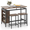 Bar Table Set 3 Piece Industrial Metal Table Stools Storage Shelves Space Saver