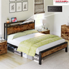 Double Bed Frame Industrial Metal Platform Bed with Headboard and Footboard
