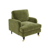 Green Velvet Armchair with Ruched Saddle Arms Wooden Gold Legs Traditional STyle