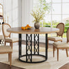 120cm Round Dining Table Industrial Kitchen Table w/ Metal Frame for Dining Room