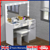 Dressing Table with 3 Colors Large Hollywood LED Mirror & Glass Top Vanity Idtaq
