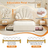 Velvet Single Bed Frame with Petal Headboard, 2 Drawers and Wood Slats, Beige